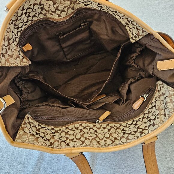 COACH Signature & Leather Messenger Bag 2-Way Travel Business Computer Authentic - Picture 6 of 9